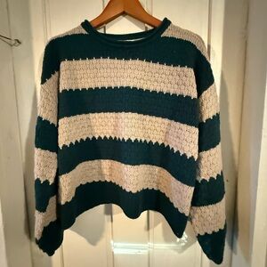 Blu Pepper Teal and Cream Striped Sweater